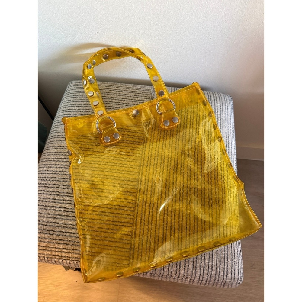 Hammitt RARE yellow vinyl studded collectors tote LG event purse clear luxury GC